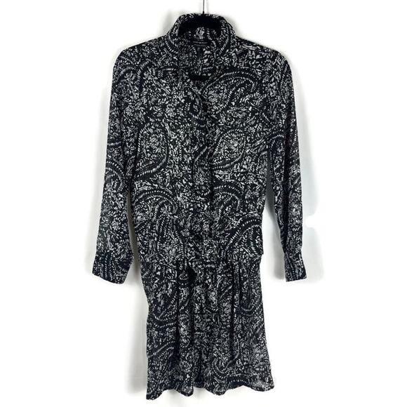 NWT LUCKY BRAND Black Gray Paisley Print Sheer Chiffon Mini Shirt Dress Size XS - Picture 1 of 10
